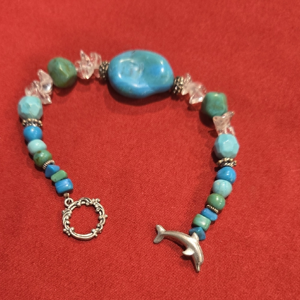 Turquoise and Silver Dolphin Charm Bracelet